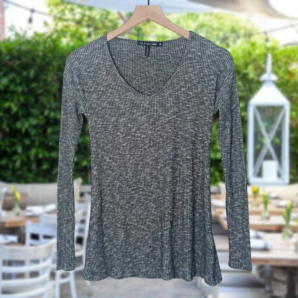 rag & bone Jean Womens V-Neck T-Shirt Black Gray Ribbing Cutout Back Size XS - Picture 3 of 10